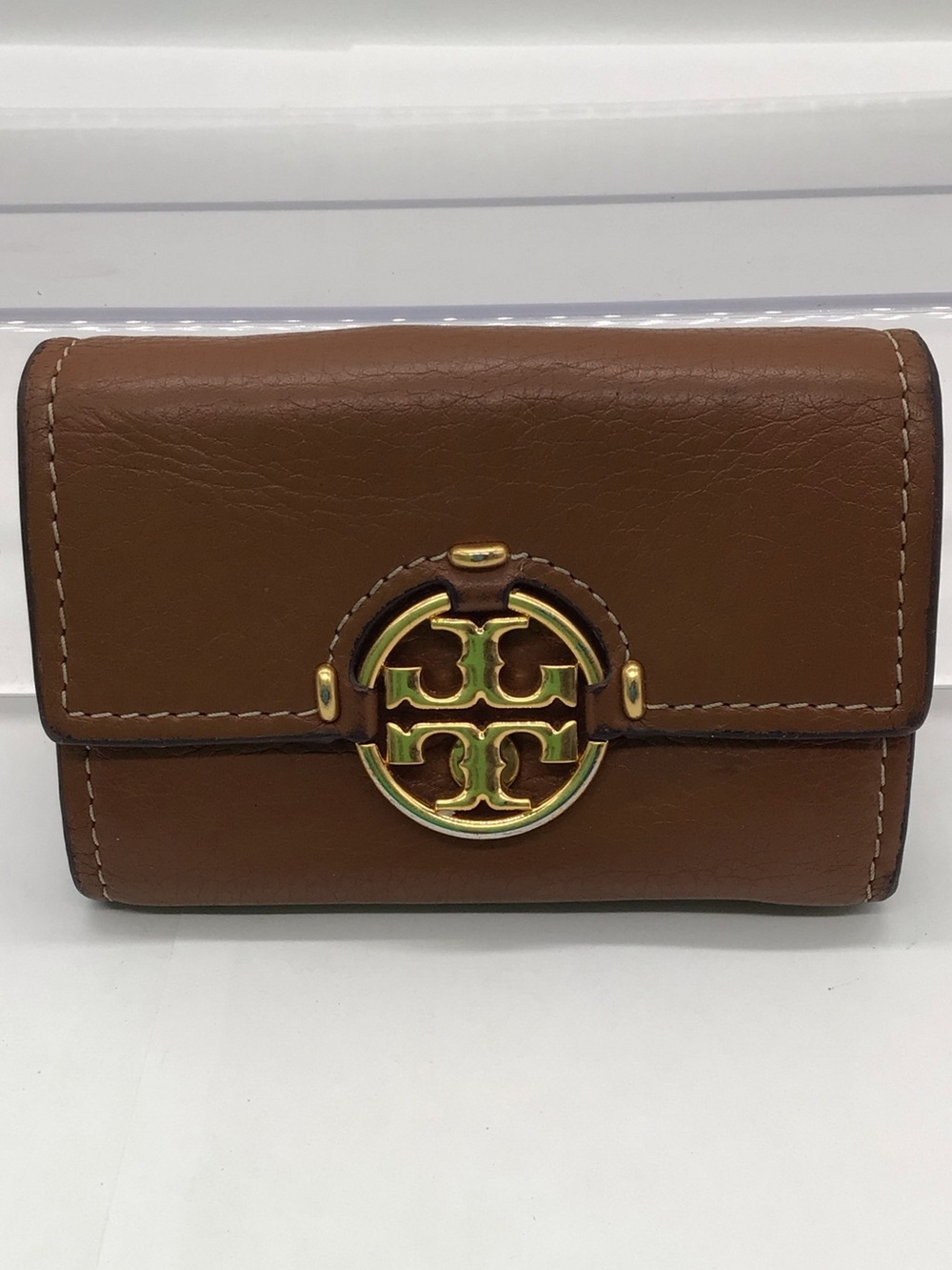 Tory Burch Brown Pebble Leather Compact Wallet